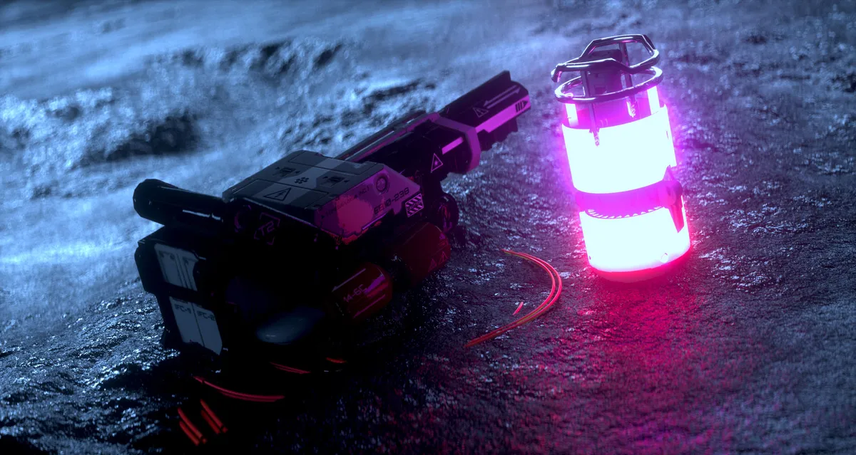 Computer game gun and neon lantern