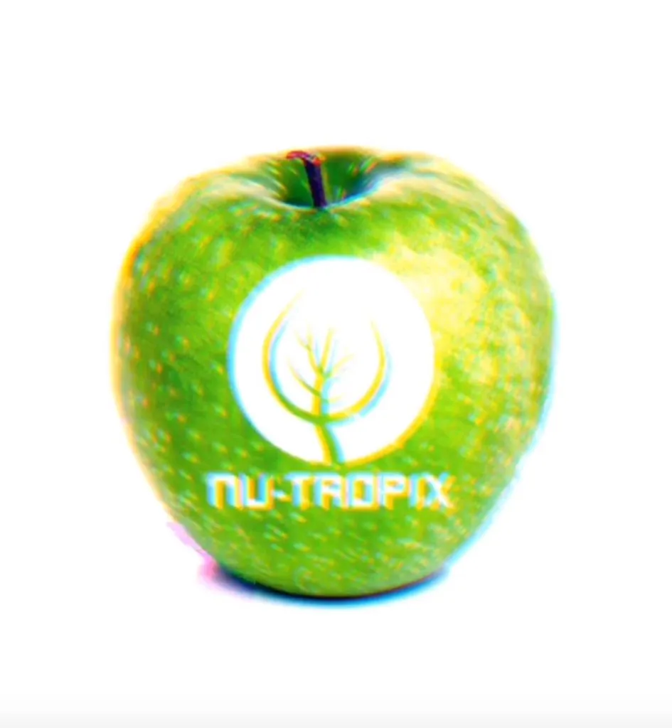 An apple with Nu-tropix branding