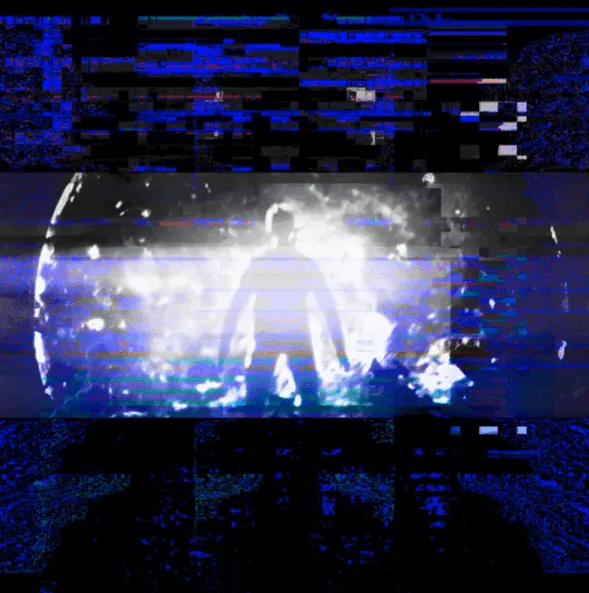 Man standing in front of an explosion on a screen