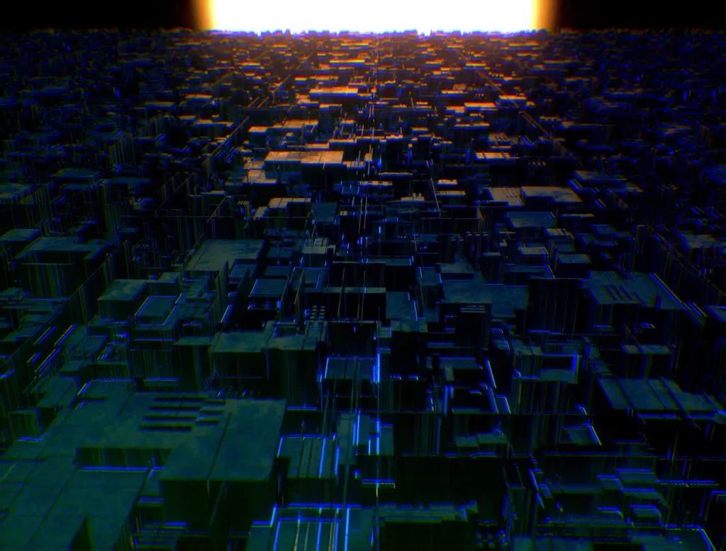 Strange displacement shapes suggesting an organically grown city