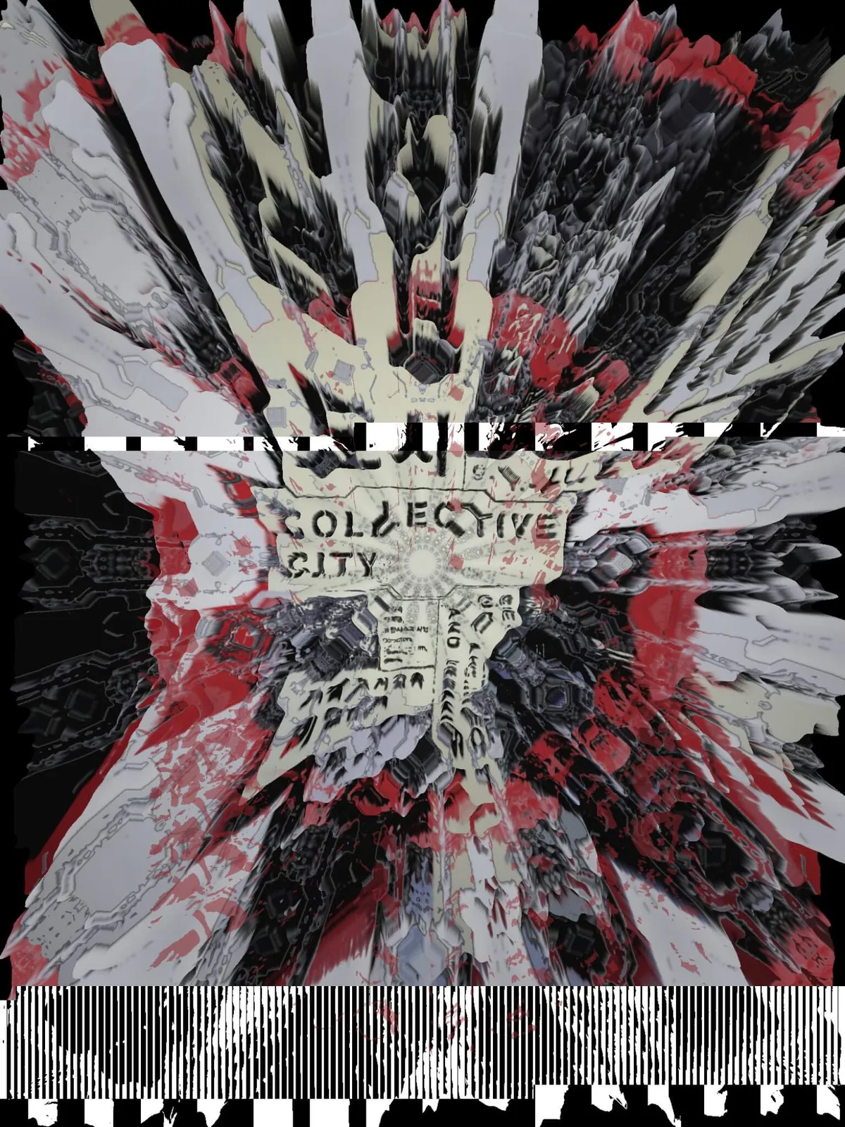Glitched image of a sign saying collective city